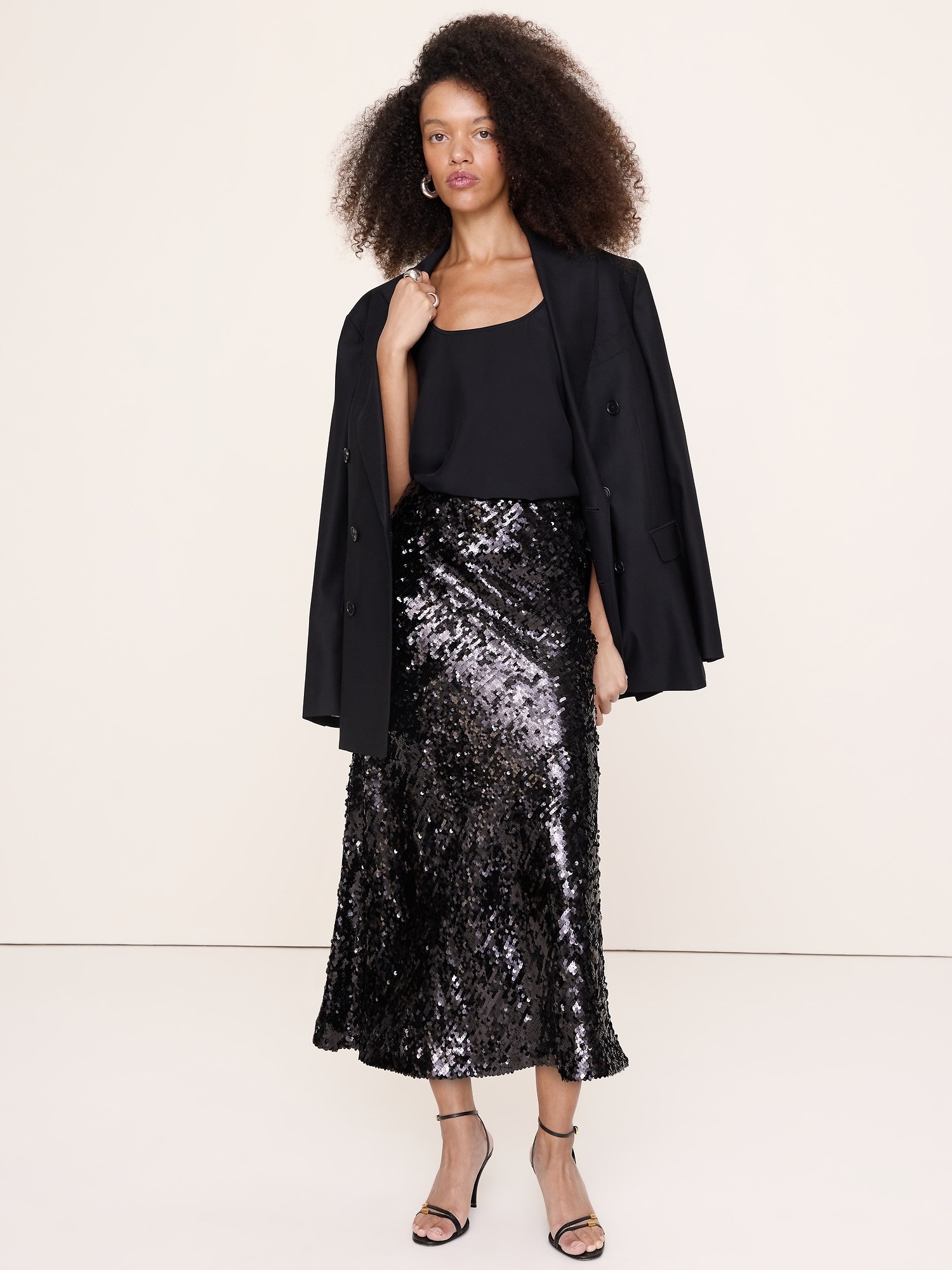 Bias-Cut Sequin Maxi Skirt