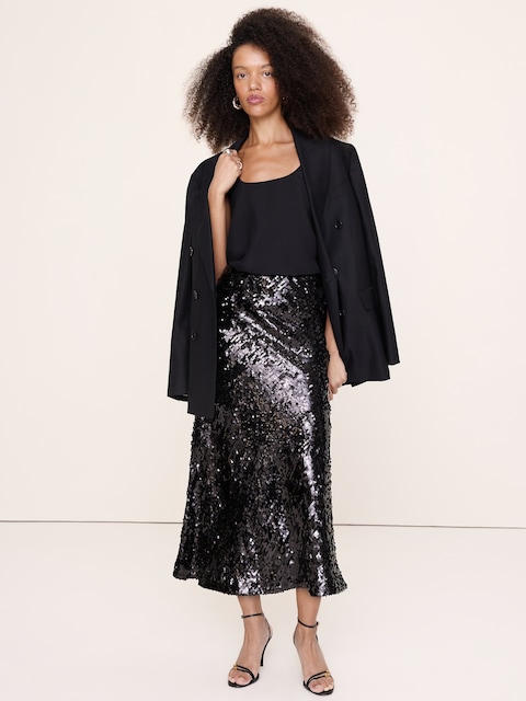 Bias-Cut Sequin Maxi Skirt