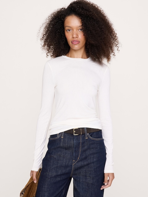 Luxe Wool-Blend Crew-Neck Top - Alabaster Off