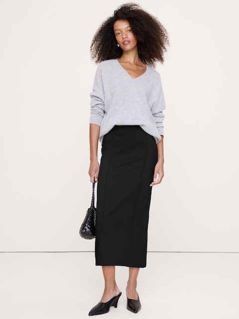Ponte Pintuck Pencil Skirt