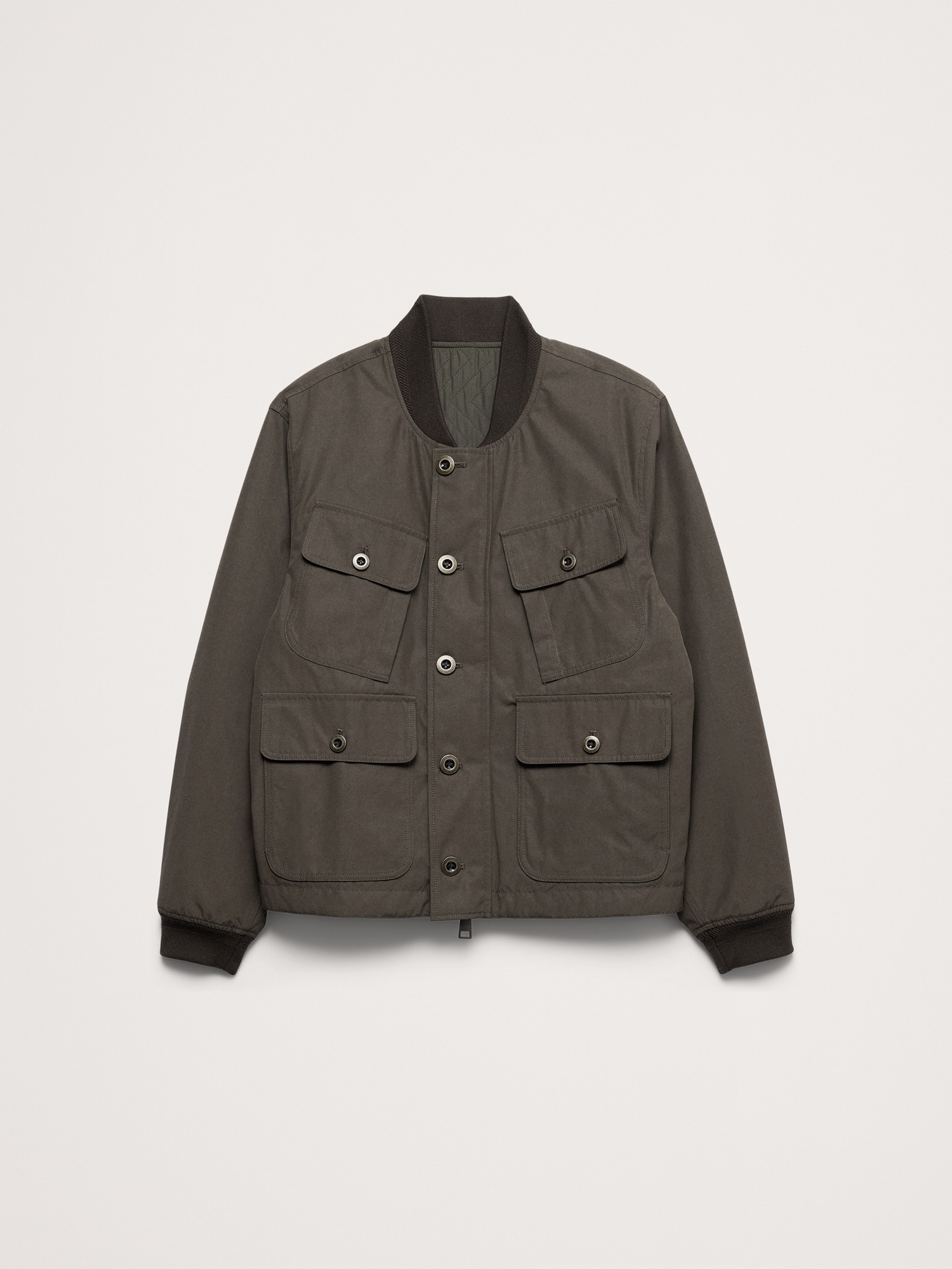 Мужская куртка Banana Republic Herringbone Reversible Quilted Bomber, цвет: Оливковый зелёный — фото 4