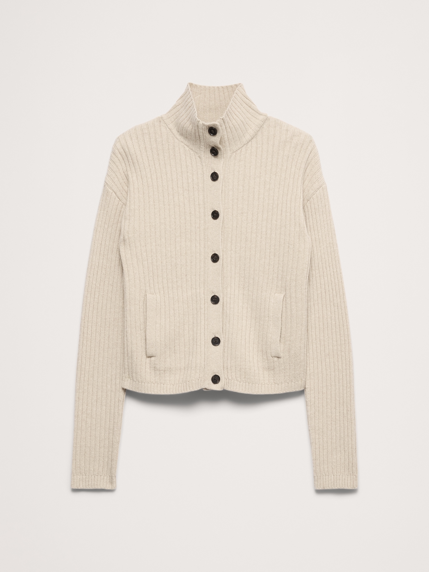 Merino-Cotton Mock Neck Cardigan - thumbnail 2