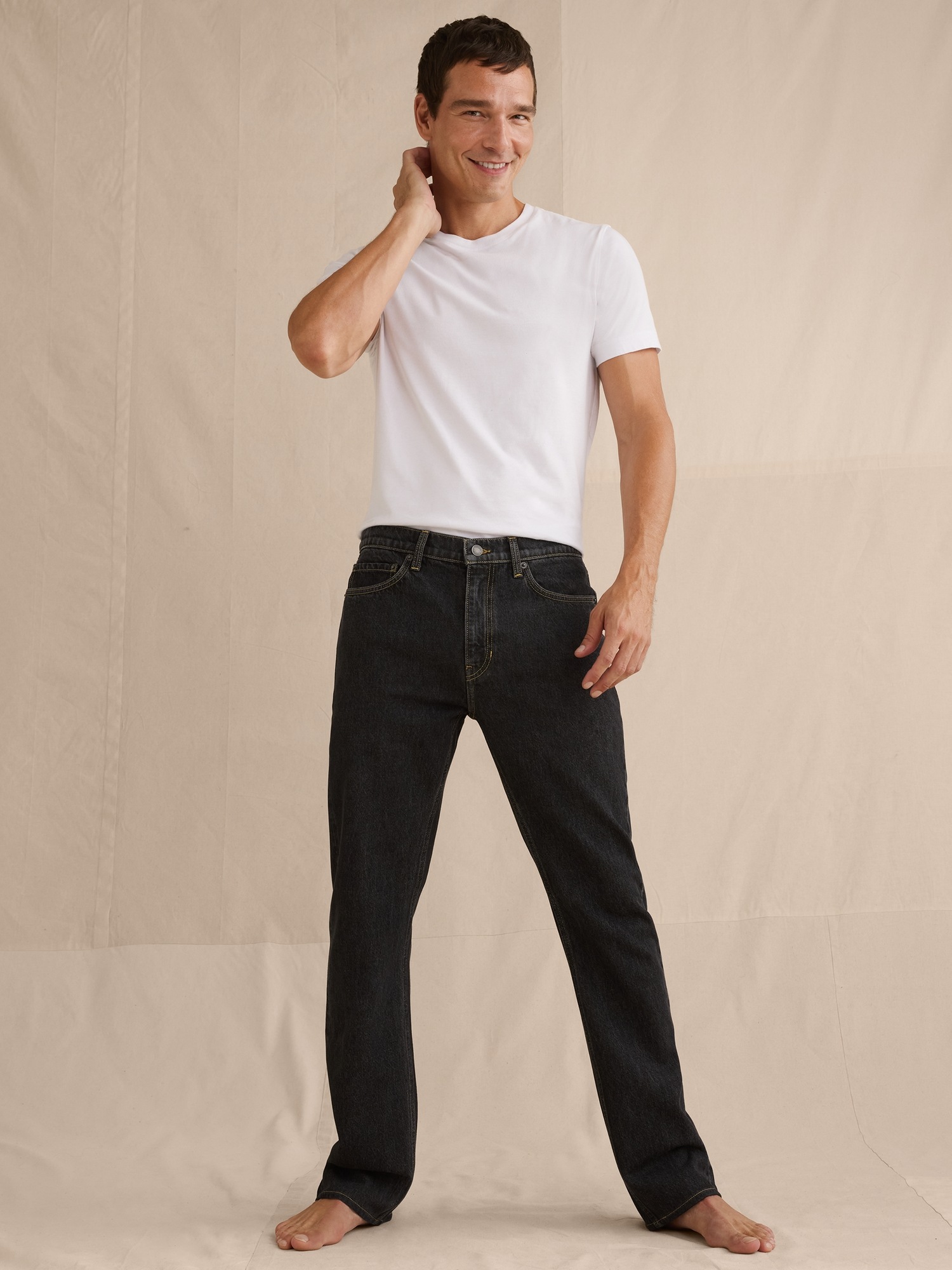 Мужские джинсы Banana Republic Straight Authentic Jean, цвет: Чёрный варёный — фото 4