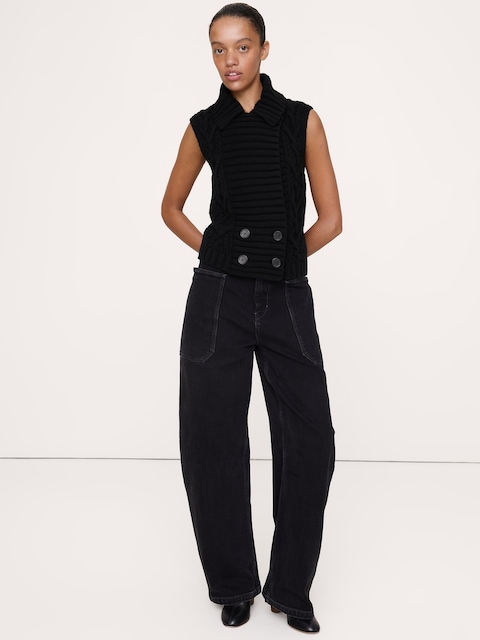Wool-Cotton Cable-Knit Sweater Vest