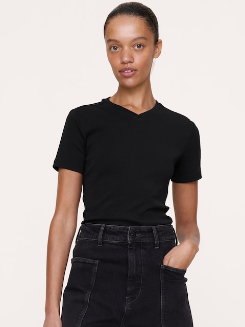 Minimalist Cotton High V-Neck T-Shirt