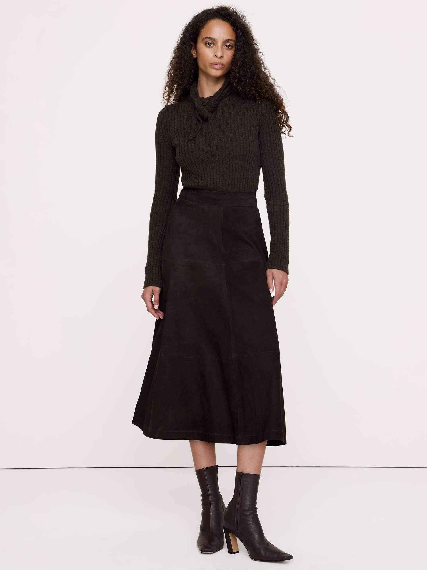 Merino-Cotton Tie-Neck Sweater