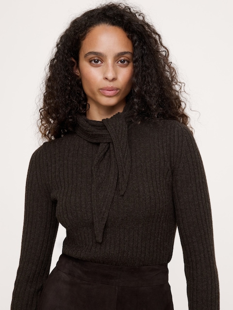 Merino-Cotton Tie-Neck Sweater