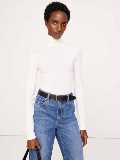 Luxe Wool-Blend Turtleneck T-Shirt - Alabaster Off