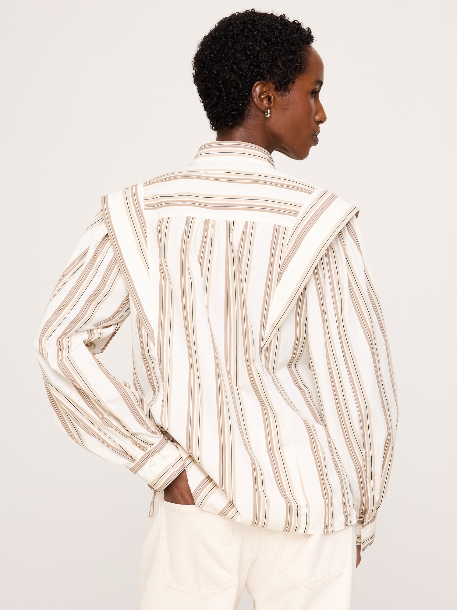Женская рубашка Banana Republic Cotton Layered-Collar, цвет: Кремовый белый полосатый — фото 2