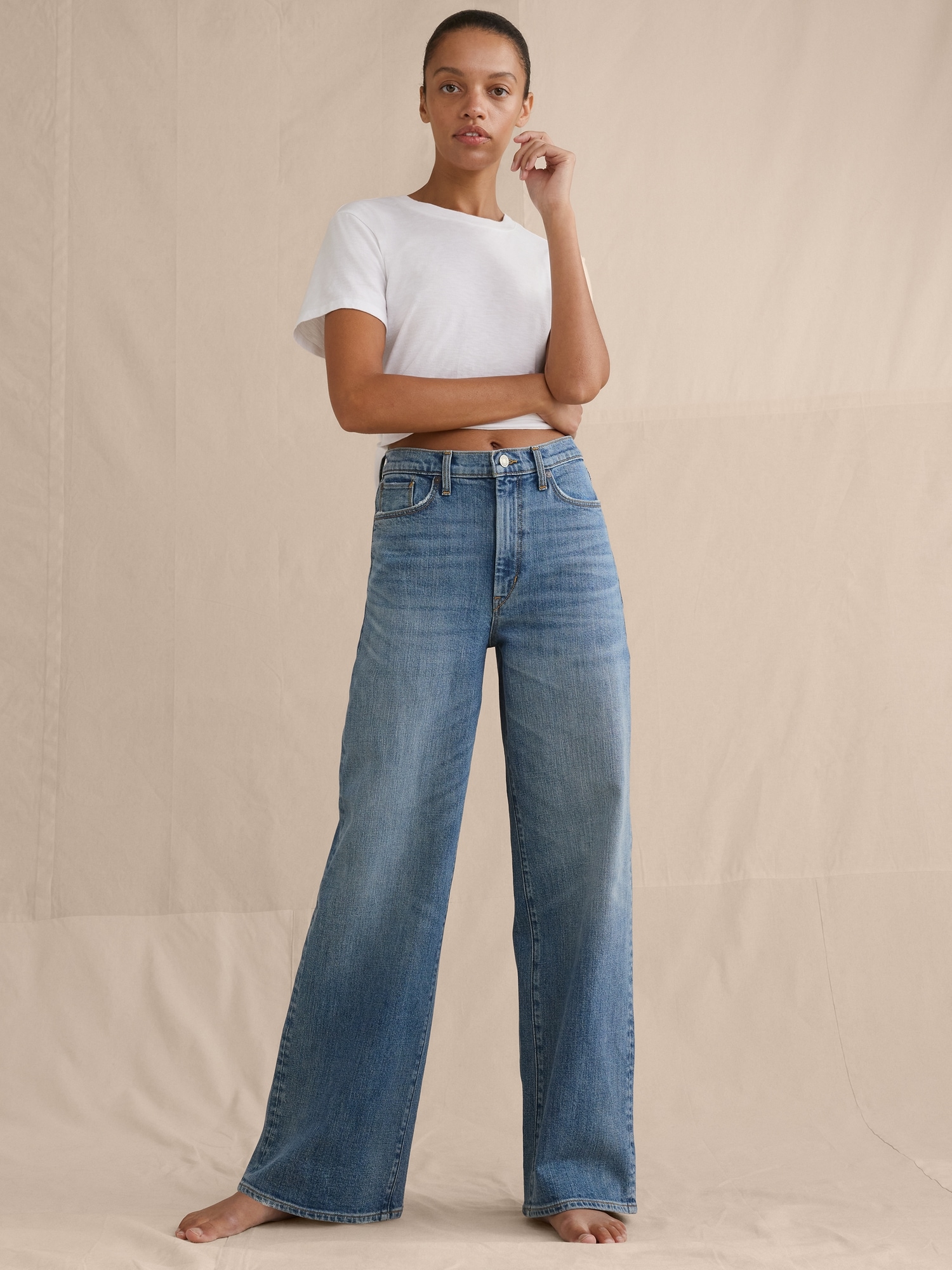 Женские джинсы Banana Republic High-Rise Relaxed Wide-Leg Jean, цвет: Светлая варка — фото 4