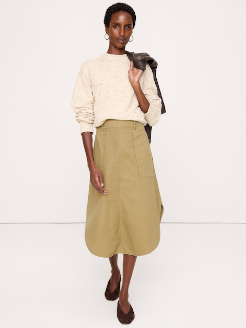 Cotton Canvas Utility Midi Skirt