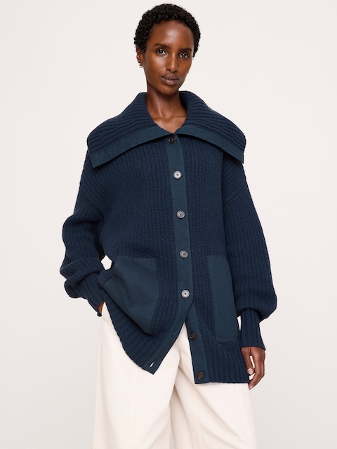 Oversized Merino-Cotton Sailor Cardigan