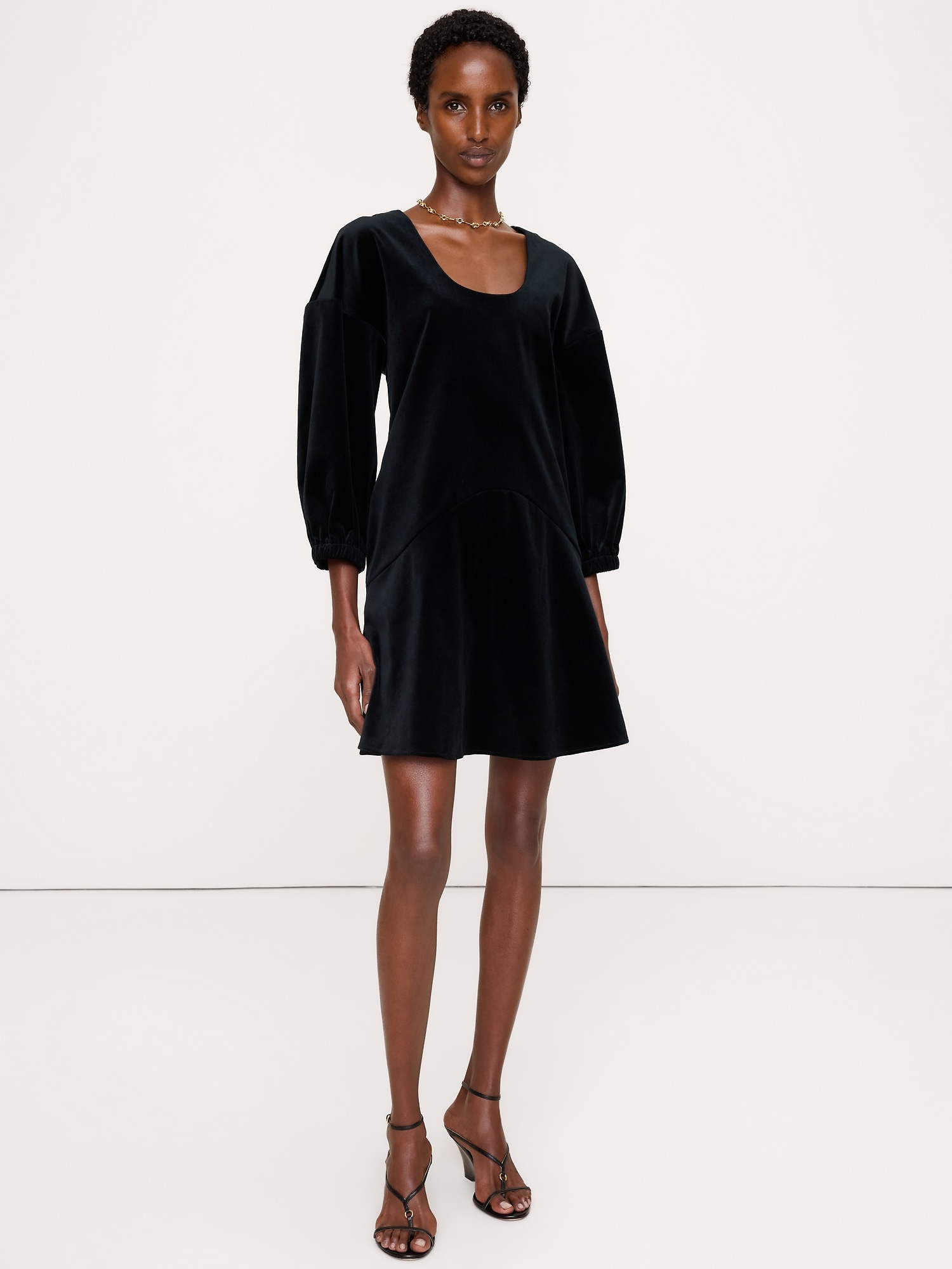 Velvet Puff-Sleeve Mini Dress