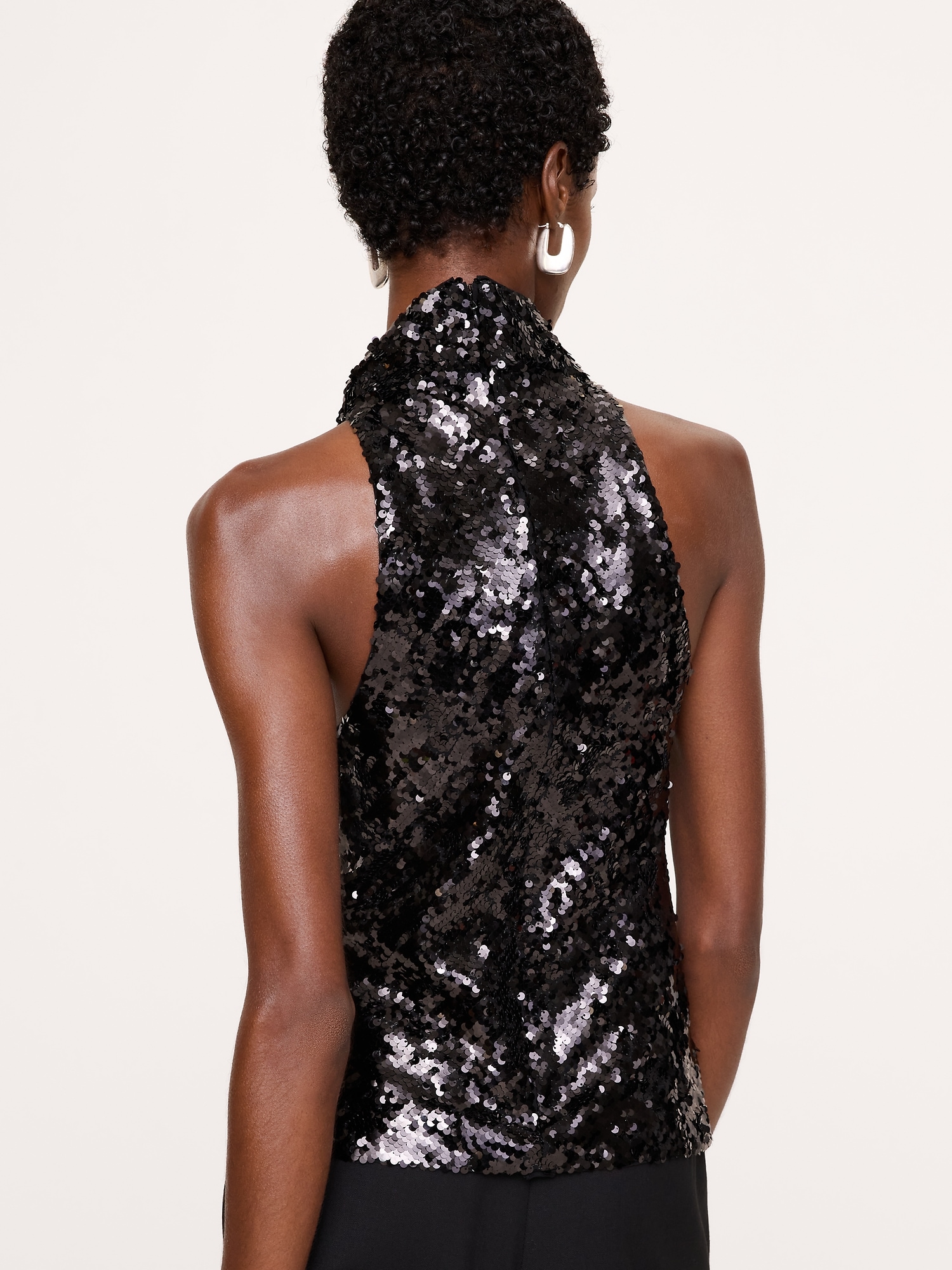 Draped Sequin Cowl-Neck Tank