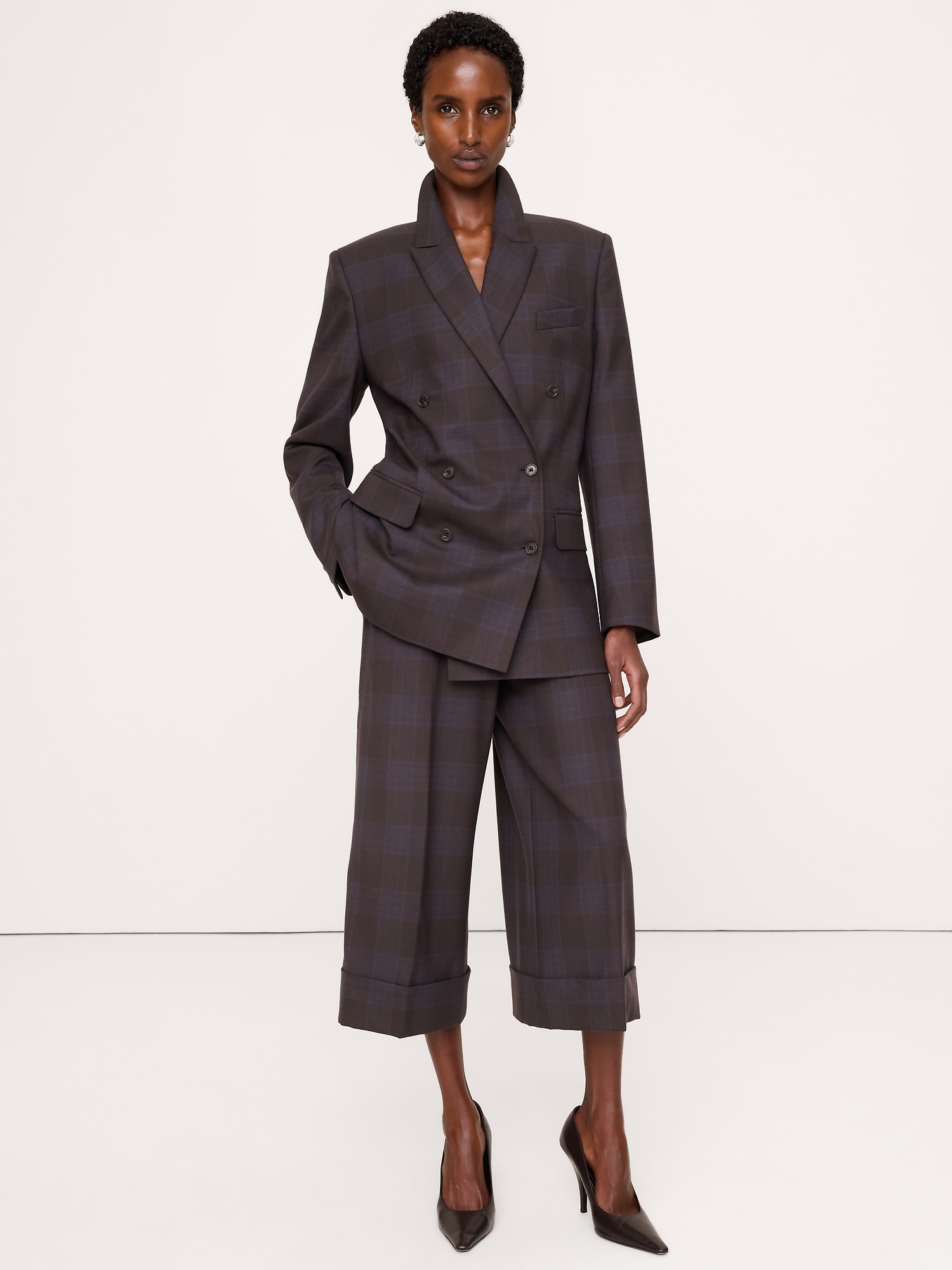 Женский пиджак Banana Republic Relaxed Wool-Blend Blazer, цвет: Фиолетовый клетчатый — фото 4