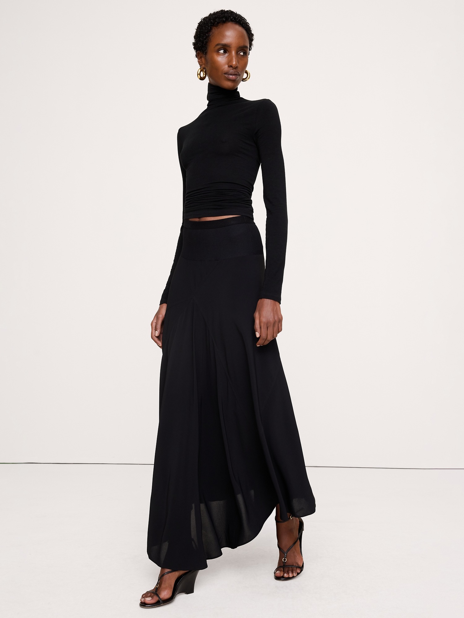 Женская юбка Banana Republic Drapey Georgette Maxi, цвет: Чёрный — фото 3