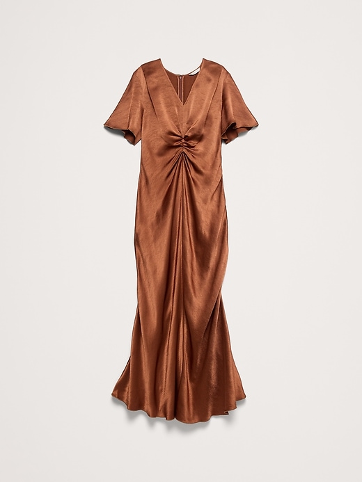 banana republic brown satin dress Hammered Flutter-Sleeve YGroup_P125785 Style:Blue Blooms light pink satin dress