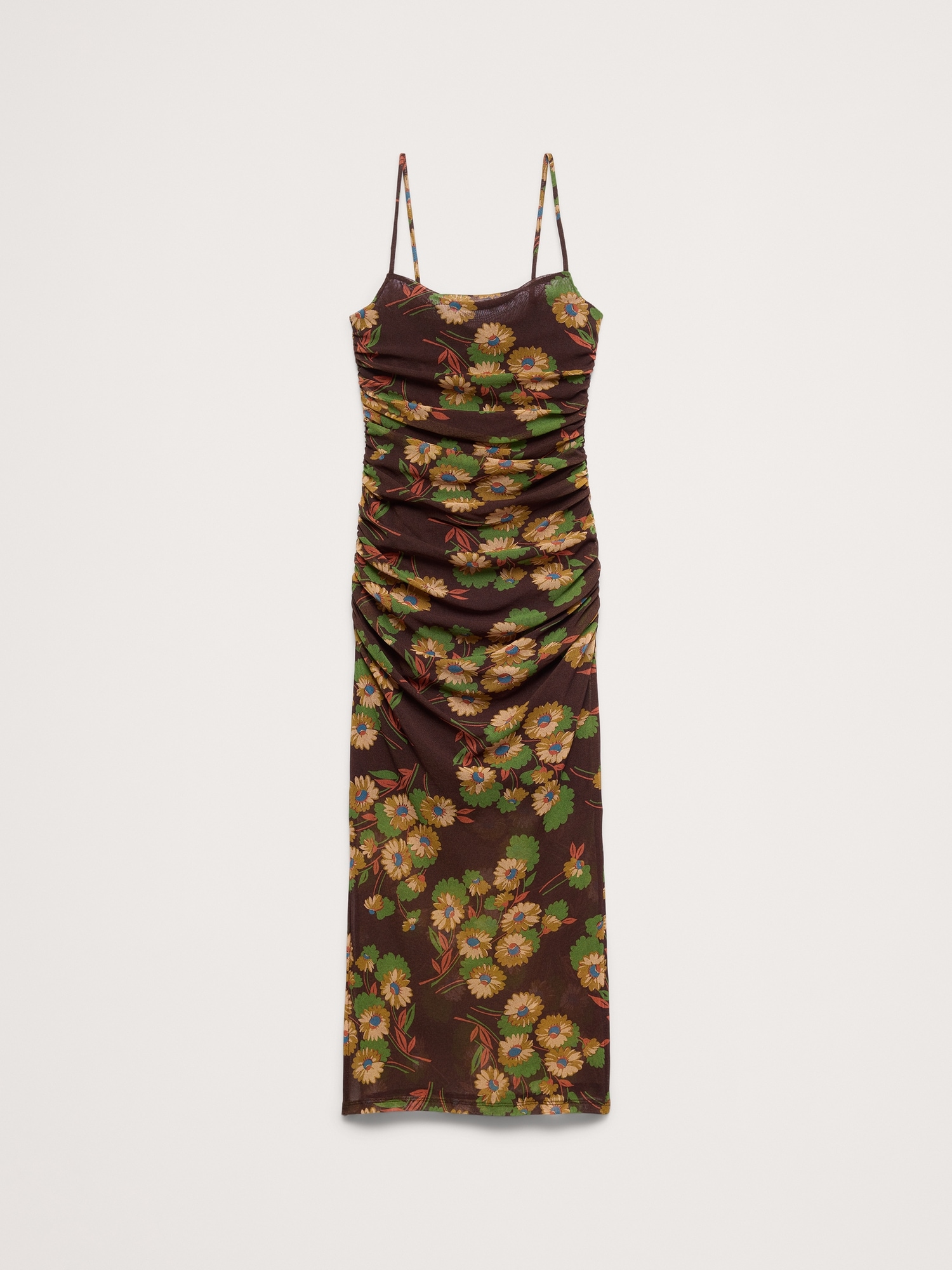Ruched Mesh Midi Dress