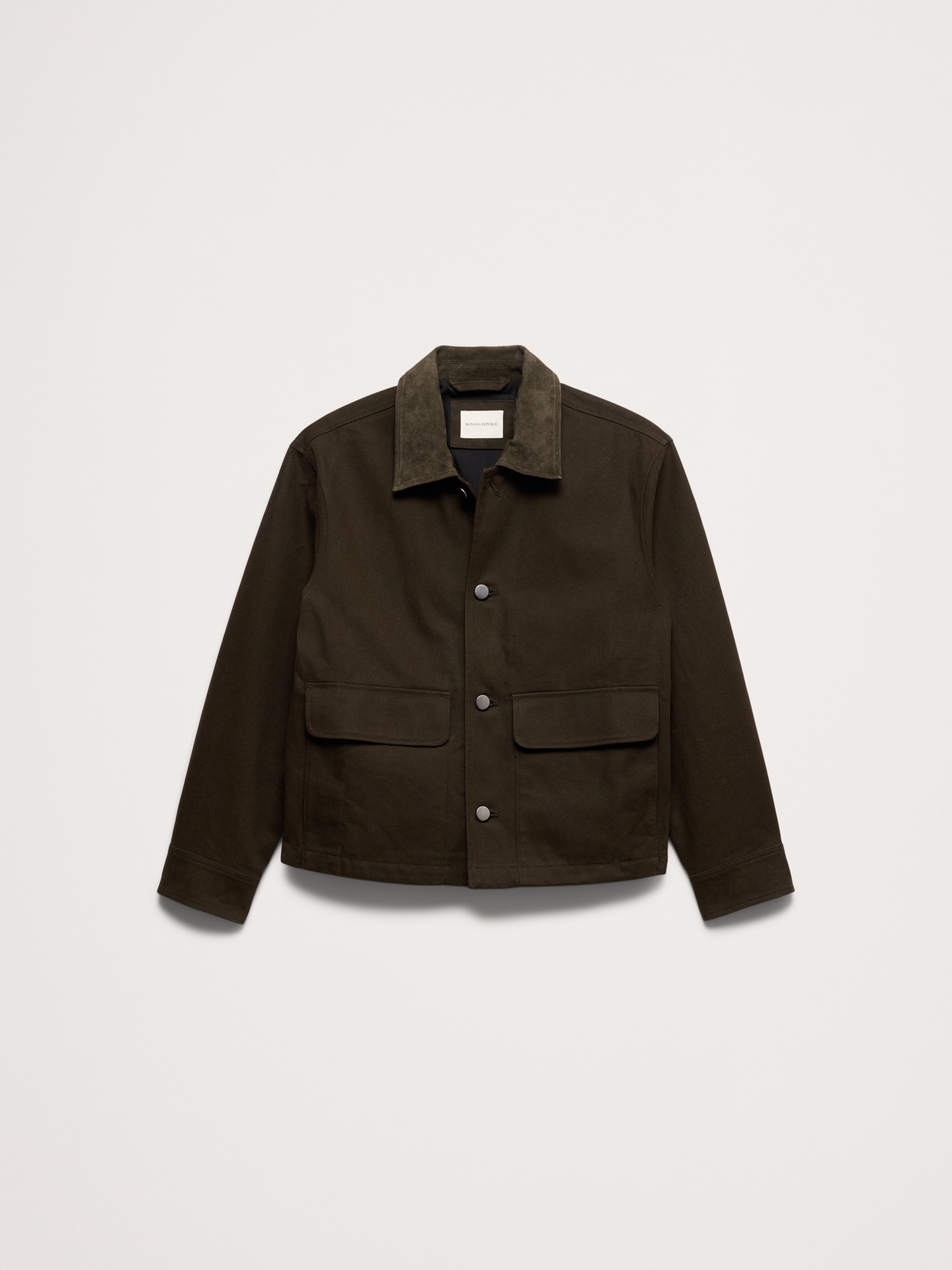 Waxed Cotton Twill Utility Jacket with Suede Collar - thumbnail 4