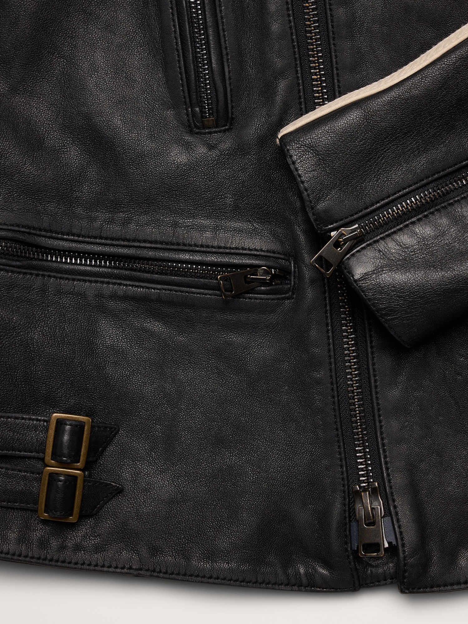 Мужская куртка Banana Republic Classic Leather Biker, цвет: Чёрный — фото 5