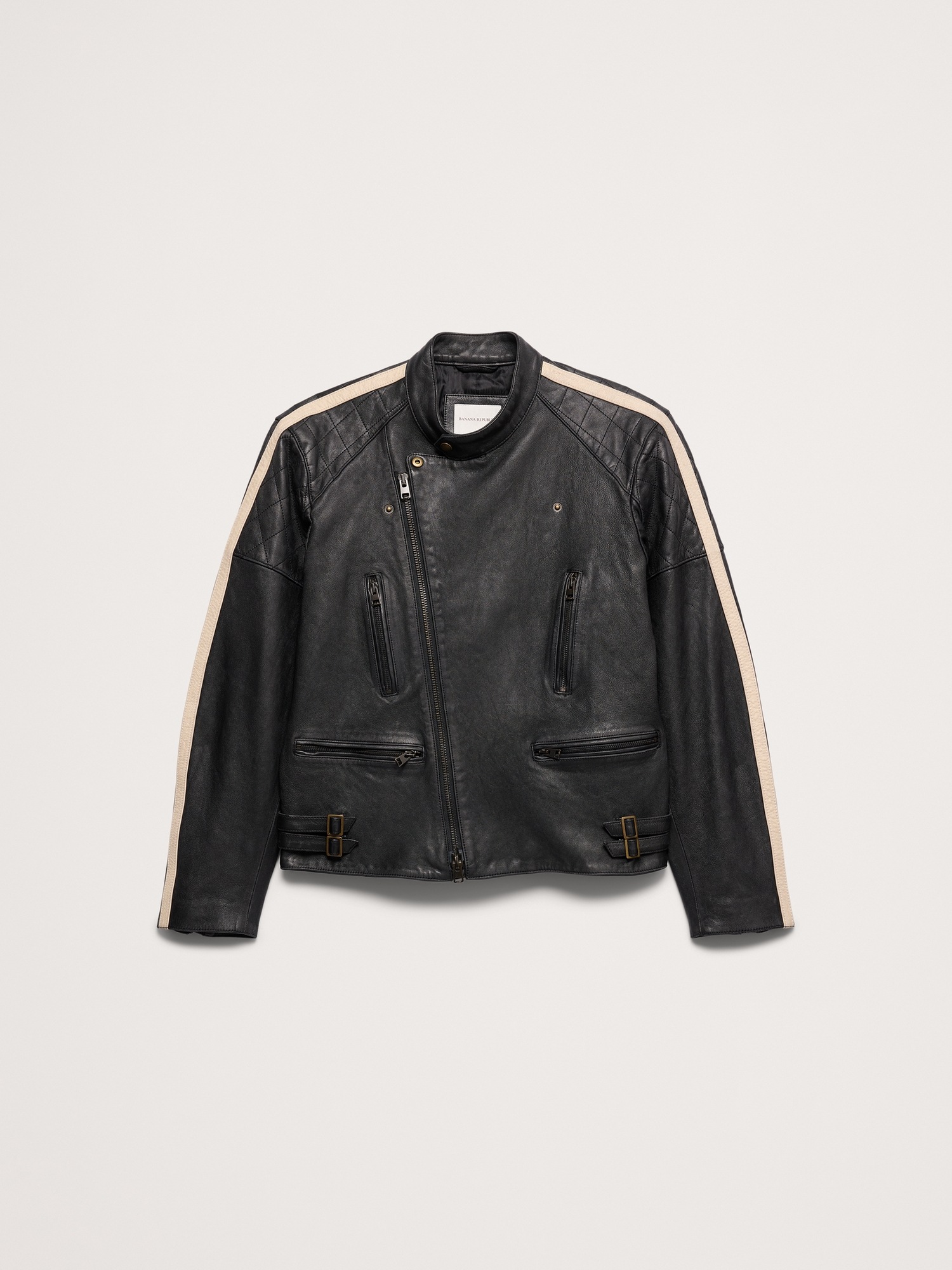 Мужская куртка Banana Republic Classic Leather Biker, цвет: Чёрный — фото 4