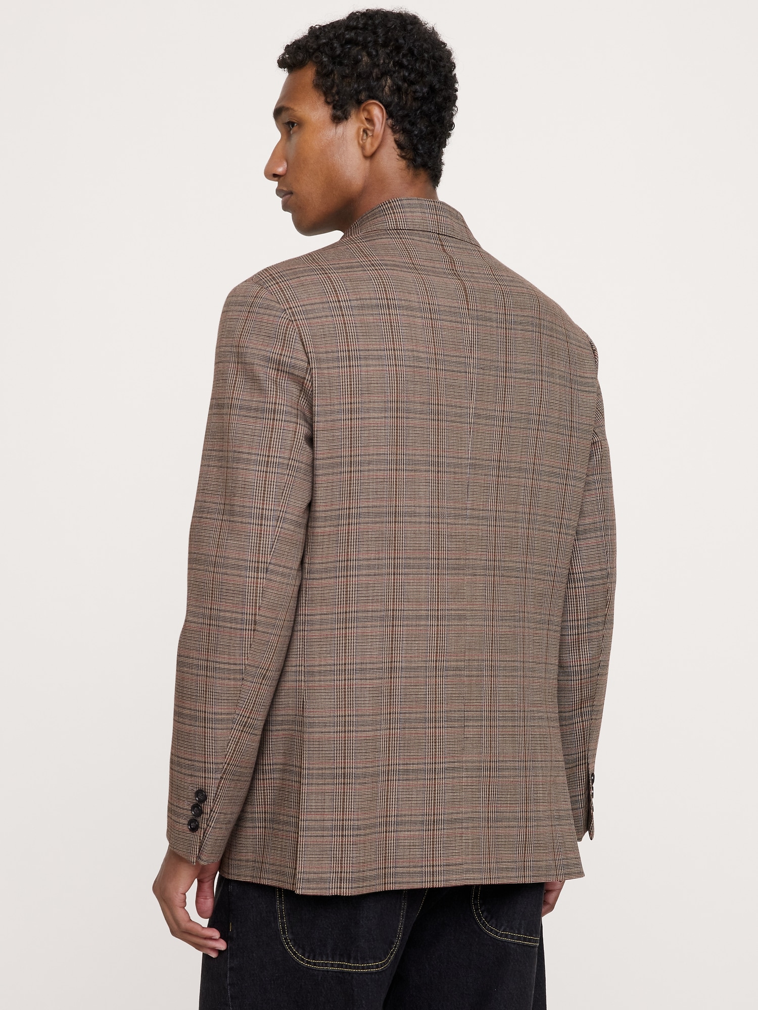 Relaxed Double-Breasted Italian Glen Plaid Suit Jacket - thumbnail 2