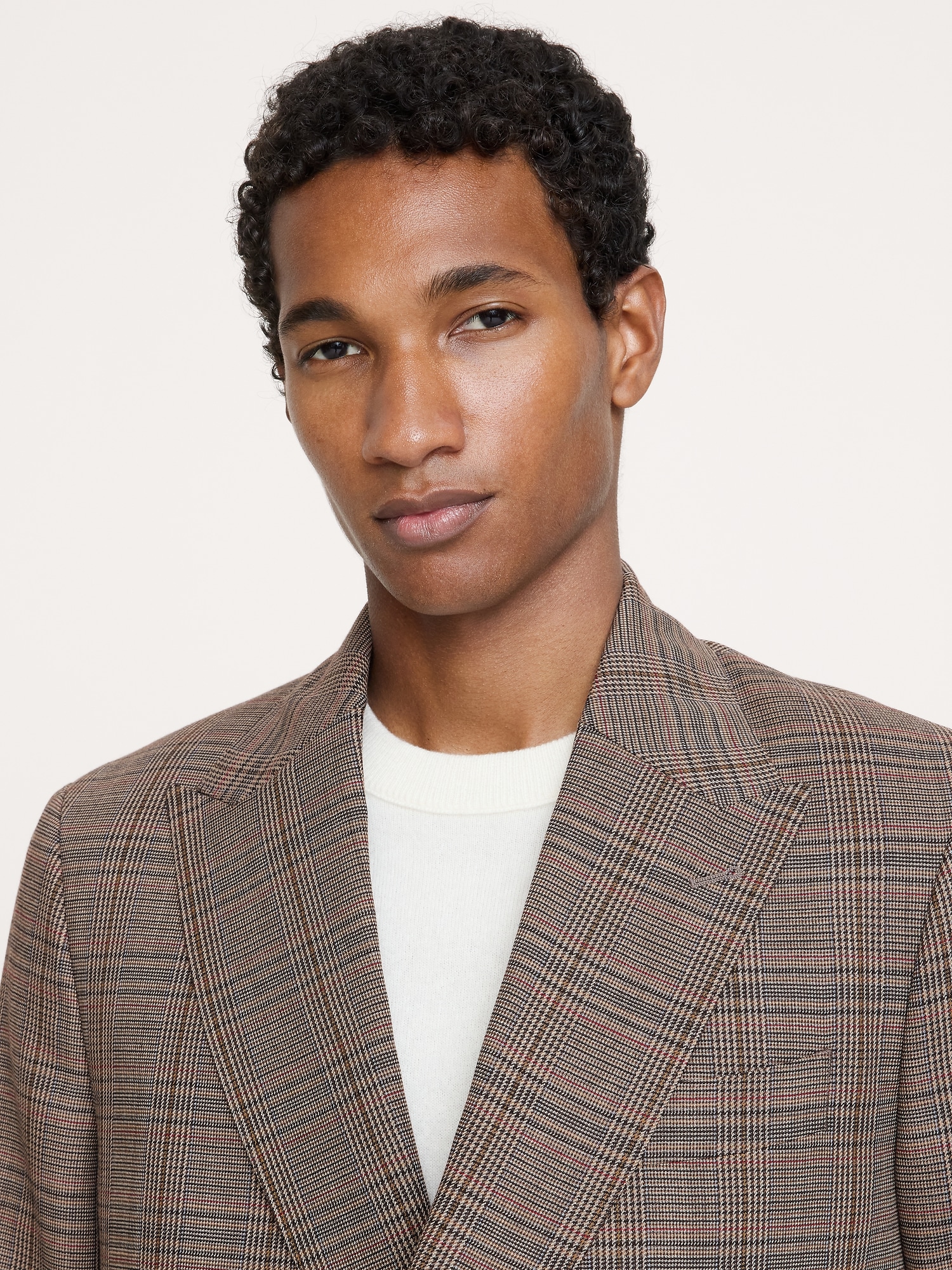 Relaxed Double-Breasted Italian Glen Plaid Suit Jacket - thumbnail 3