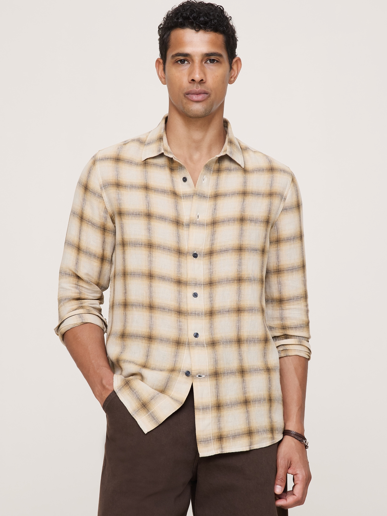 Standard-Fit Plaid Linen-Cotton Shirt - thumbnail 3