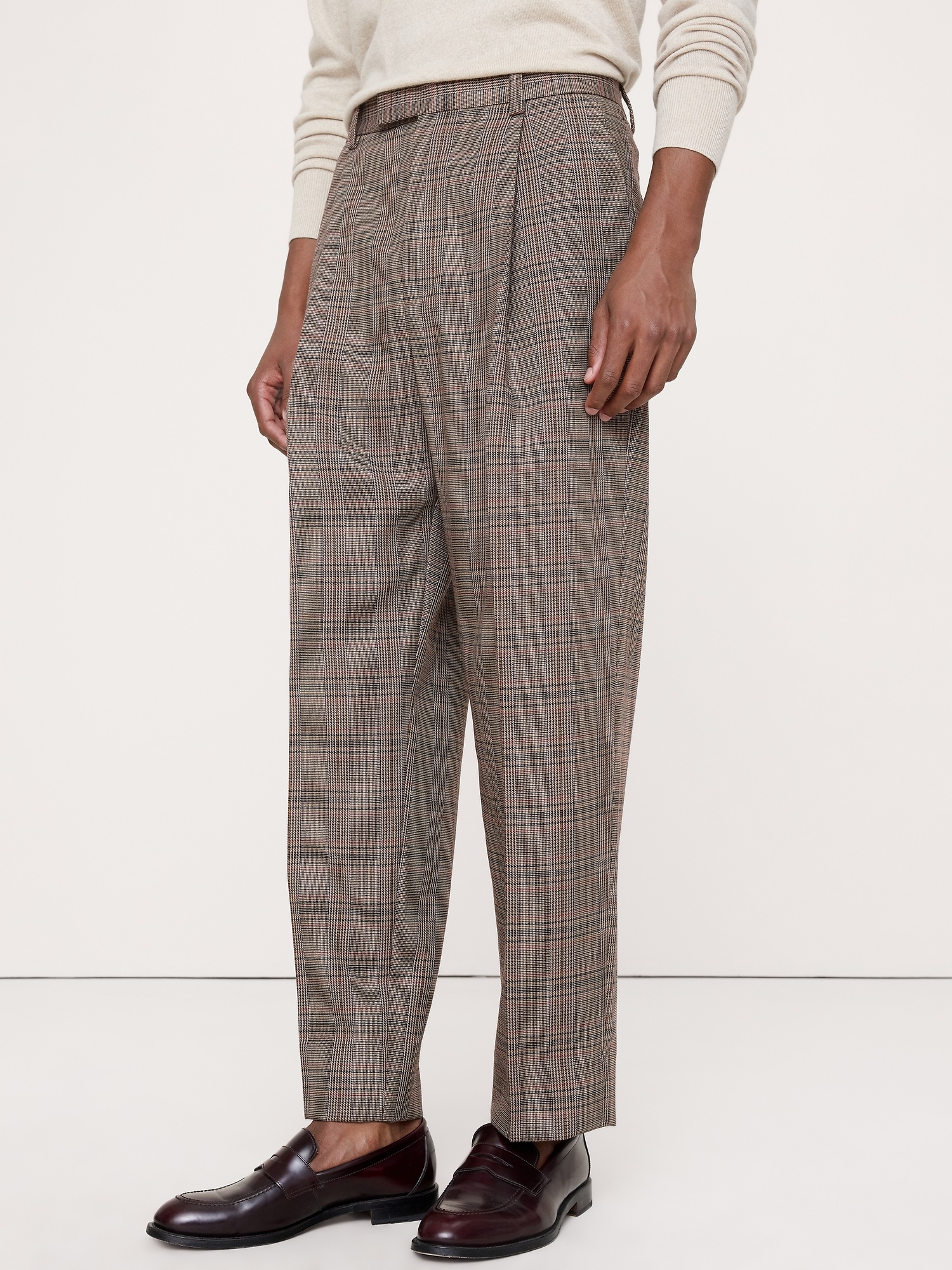 Мужские брюки Banana Republic Loose Italian Wool Pleated Suit Pant, цвет: Коричневый клетчатый — фото 3