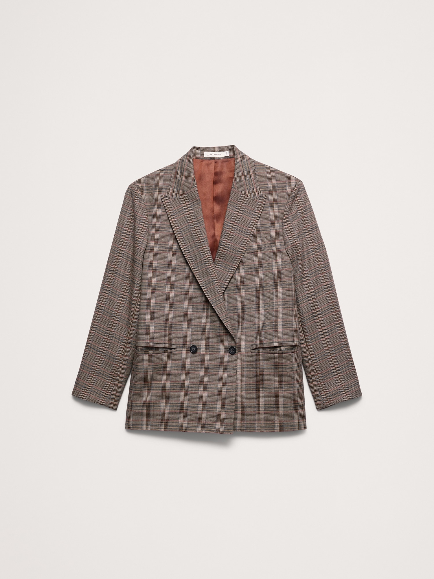 Relaxed Double-Breasted Italian Glen Plaid Suit Jacket - thumbnail 4
