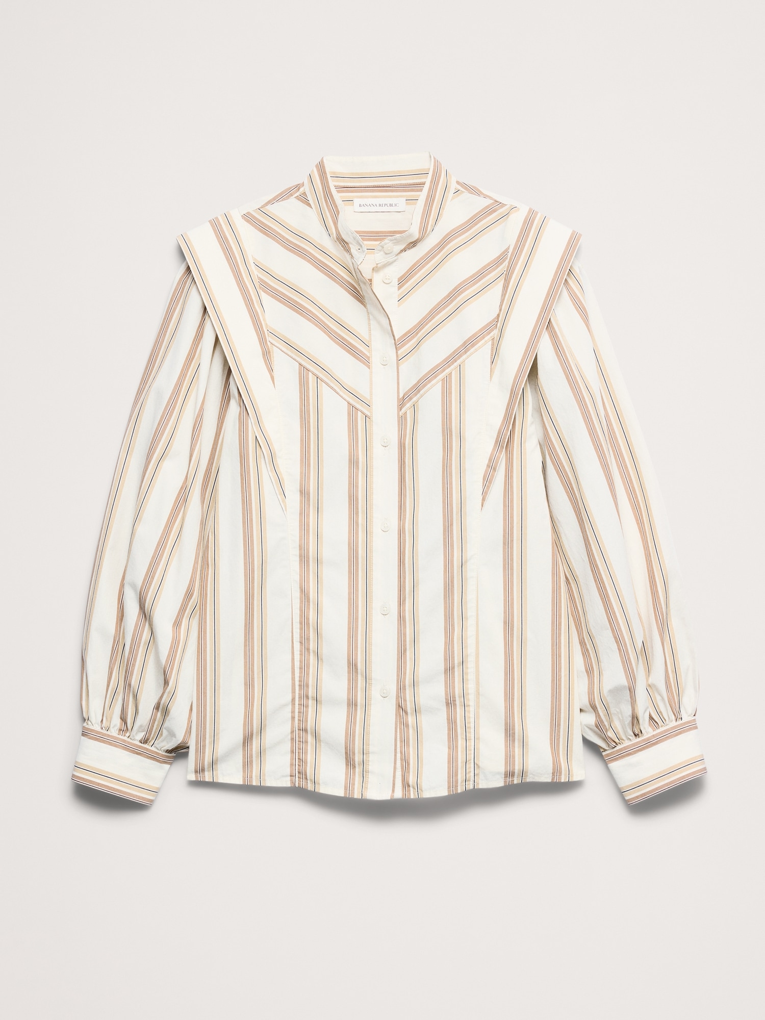 Женская рубашка Banana Republic Cotton Layered-Collar, цвет: Кремовый белый полосатый — фото 4