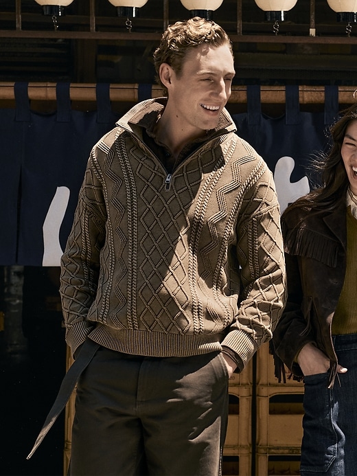 Cotton Cable-Knit Quarter-Zip Sweater | Banana Republic