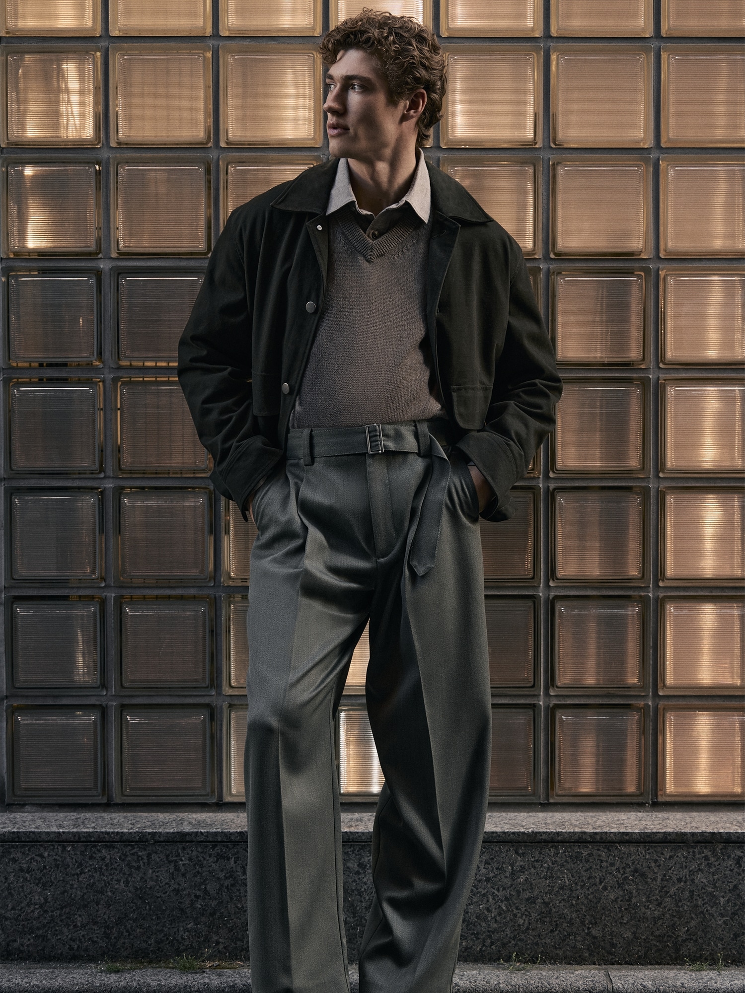 Waxed Cotton Twill Utility Jacket with Suede Collar - thumbnail 7