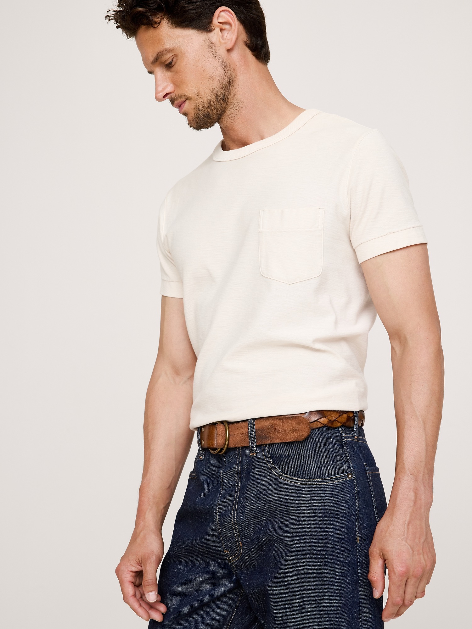 Мужской ремень Banana Republic Woven Leather Double-Ring Belt, цвет: Светлый коричневый — фото 2