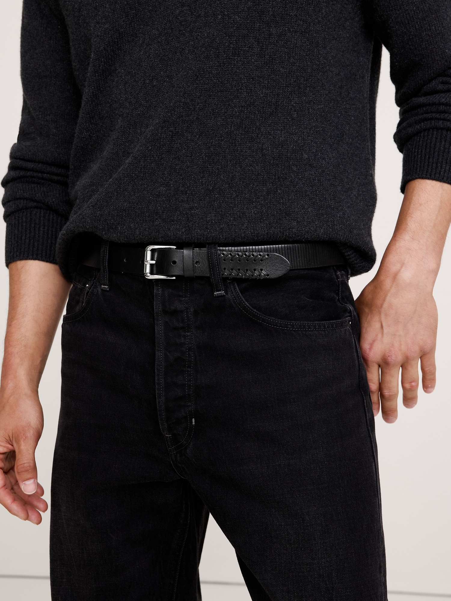 Slim Laced Leather Belt - thumbnail 2
