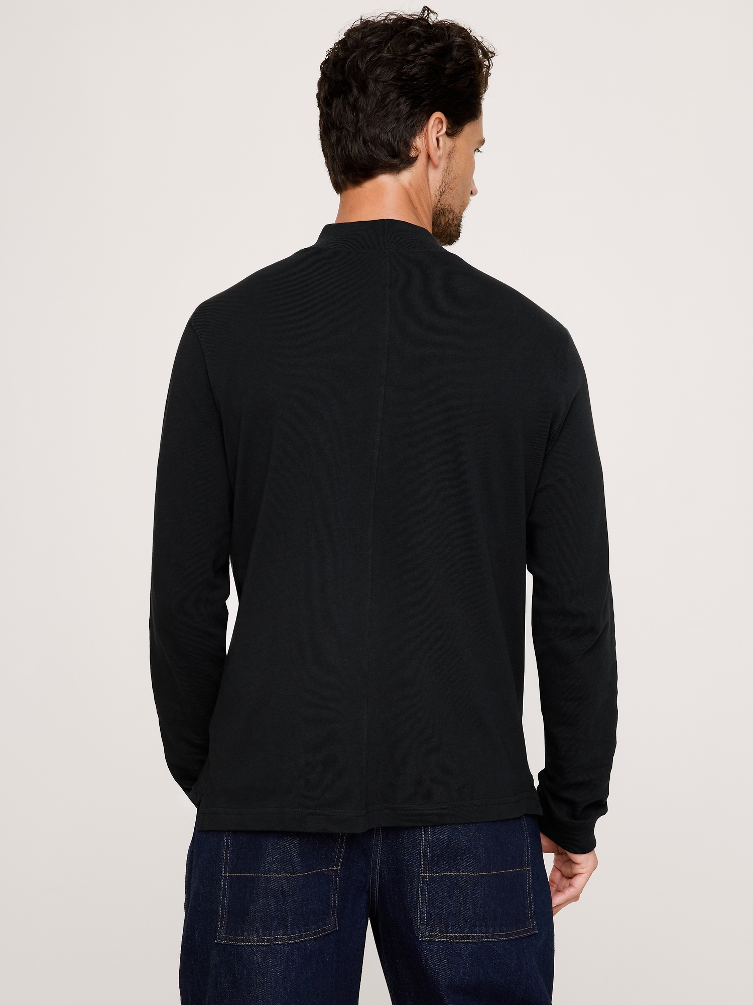 Cotton Jersey Mock-Neck T-Shirt - thumbnail 3