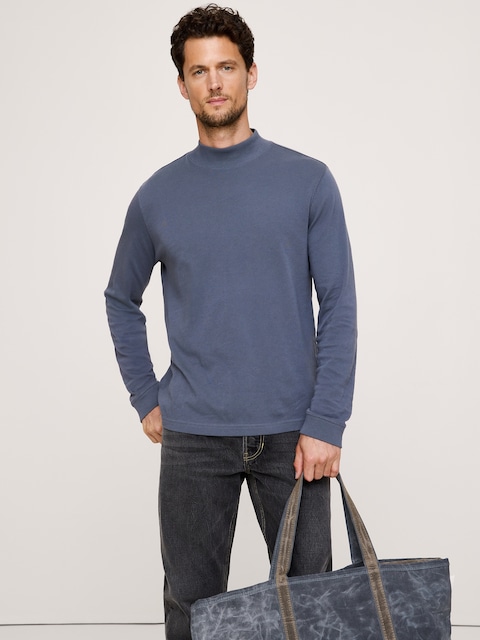 Cotton Jersey Mock-Neck T-Shirt