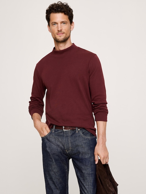 Cotton Jersey Mock-Neck T-Shirt