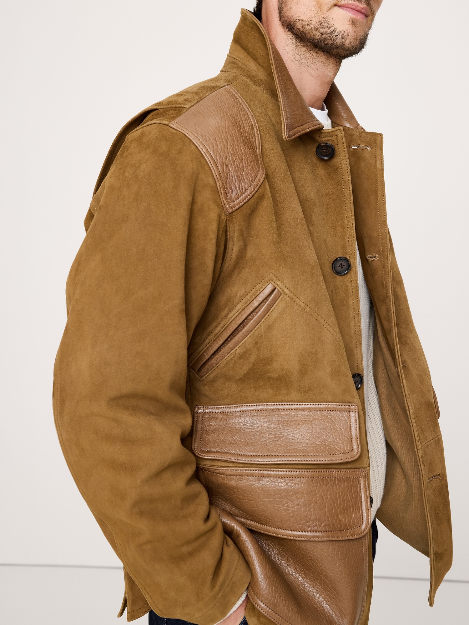Suede Barn Coat with Leather Trim - thumbnail 7