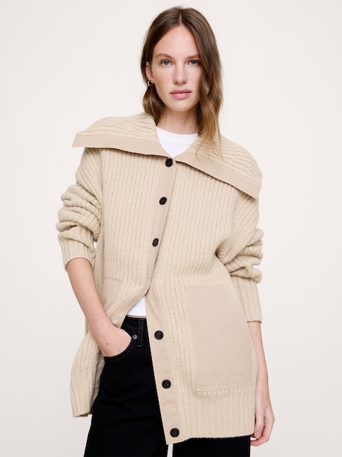Oversized Merino-Cotton Sailor Cardigan