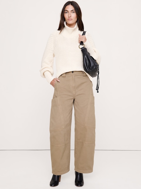 High-Rise Cotton-Linen Barrel Pant