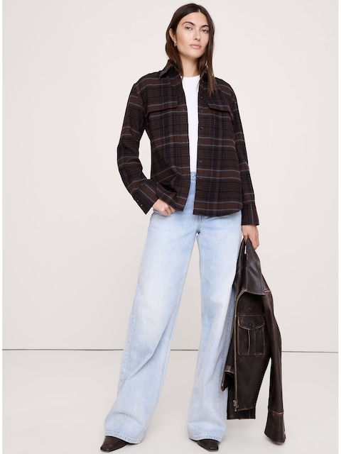 Oversized Cotton Twill Utility Pocket Shirt