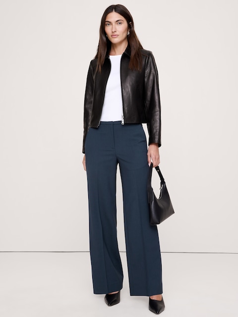 Mid-Rise Wide-Leg Italian Lightweight Wool Pant