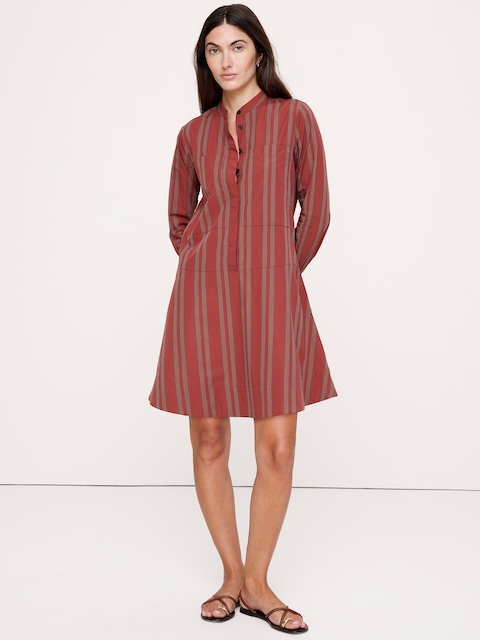 Cotton Trapeze Mini Shirt Dress