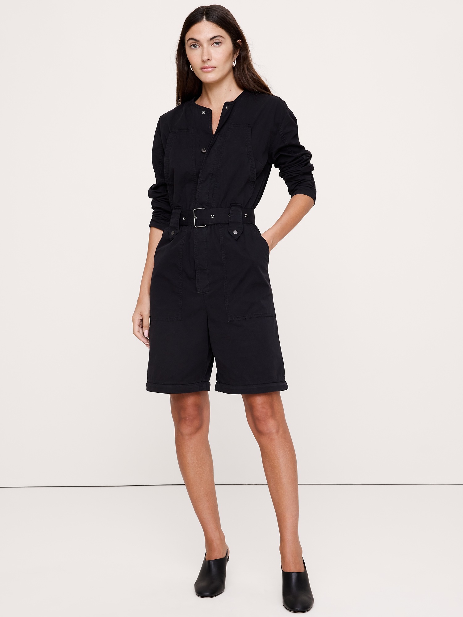Женский комбинезон Banana Republic Oversized Cotton Twill Utility Jumpsuit, цвет: Чёрный — фото 3