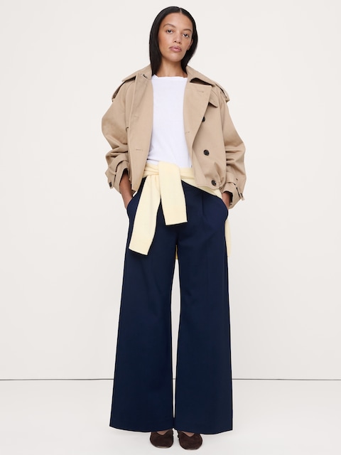 High-Rise Wide-Leg Drapey Ponte Pull-On Pant