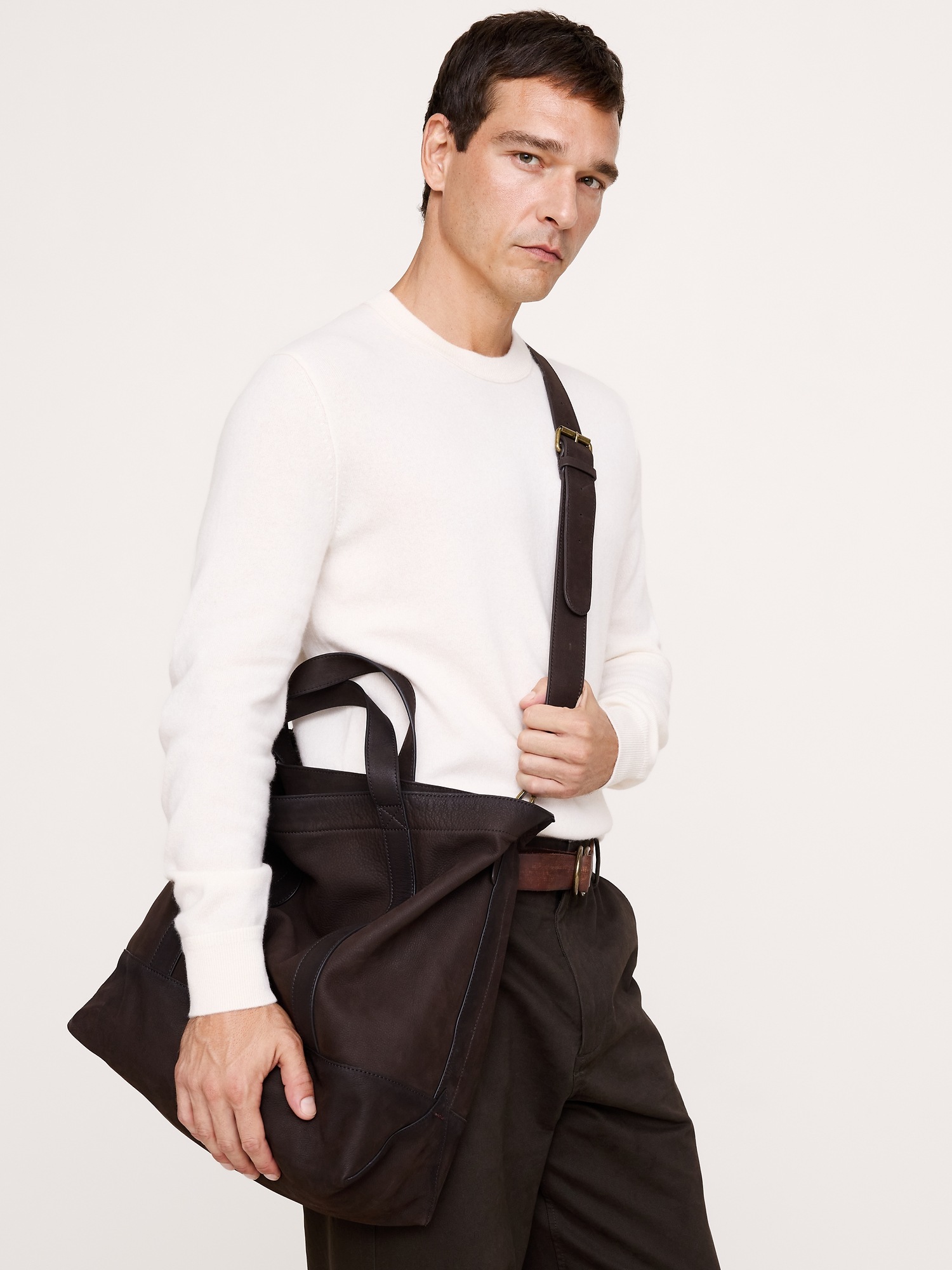 Мужская сумка Banana Republic Nubuck Leather Tote, цвет: Тёмный коричневый — фото 2