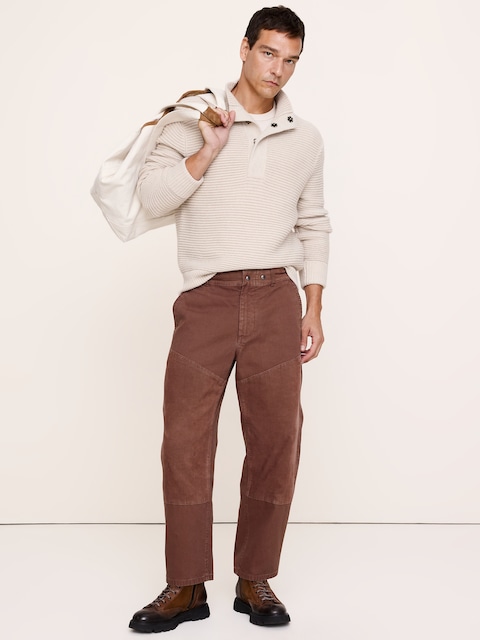 Relaxed Mixed Media Barrel Pant