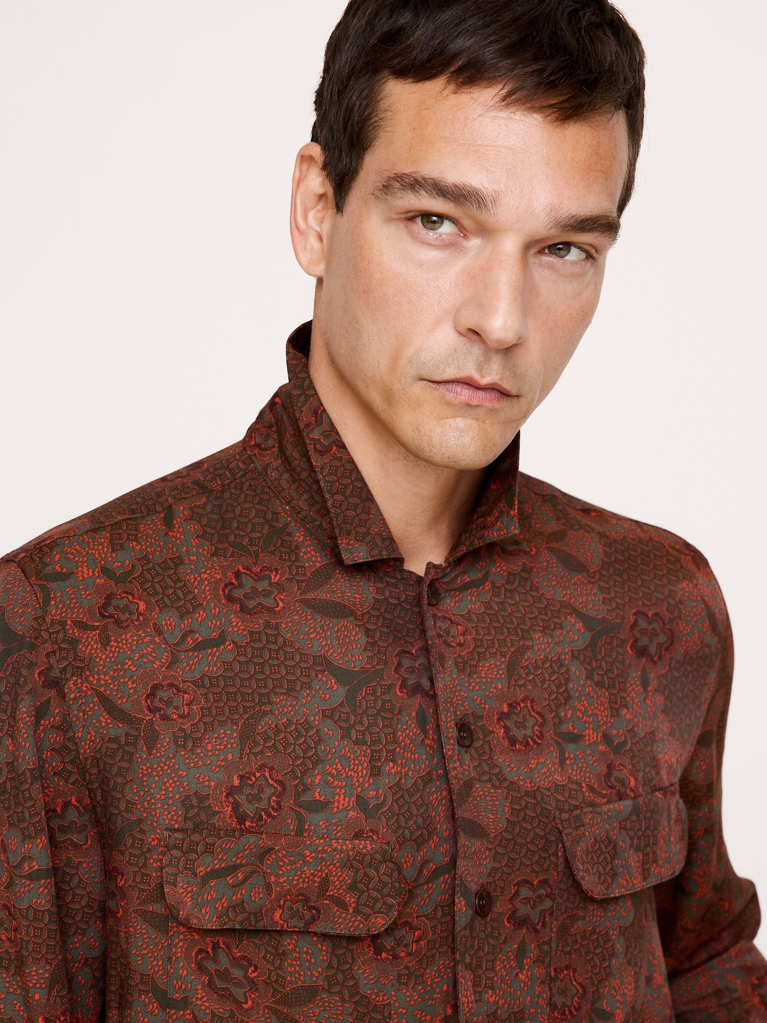 Standard-Fit Drapey Floral Resort Shirt