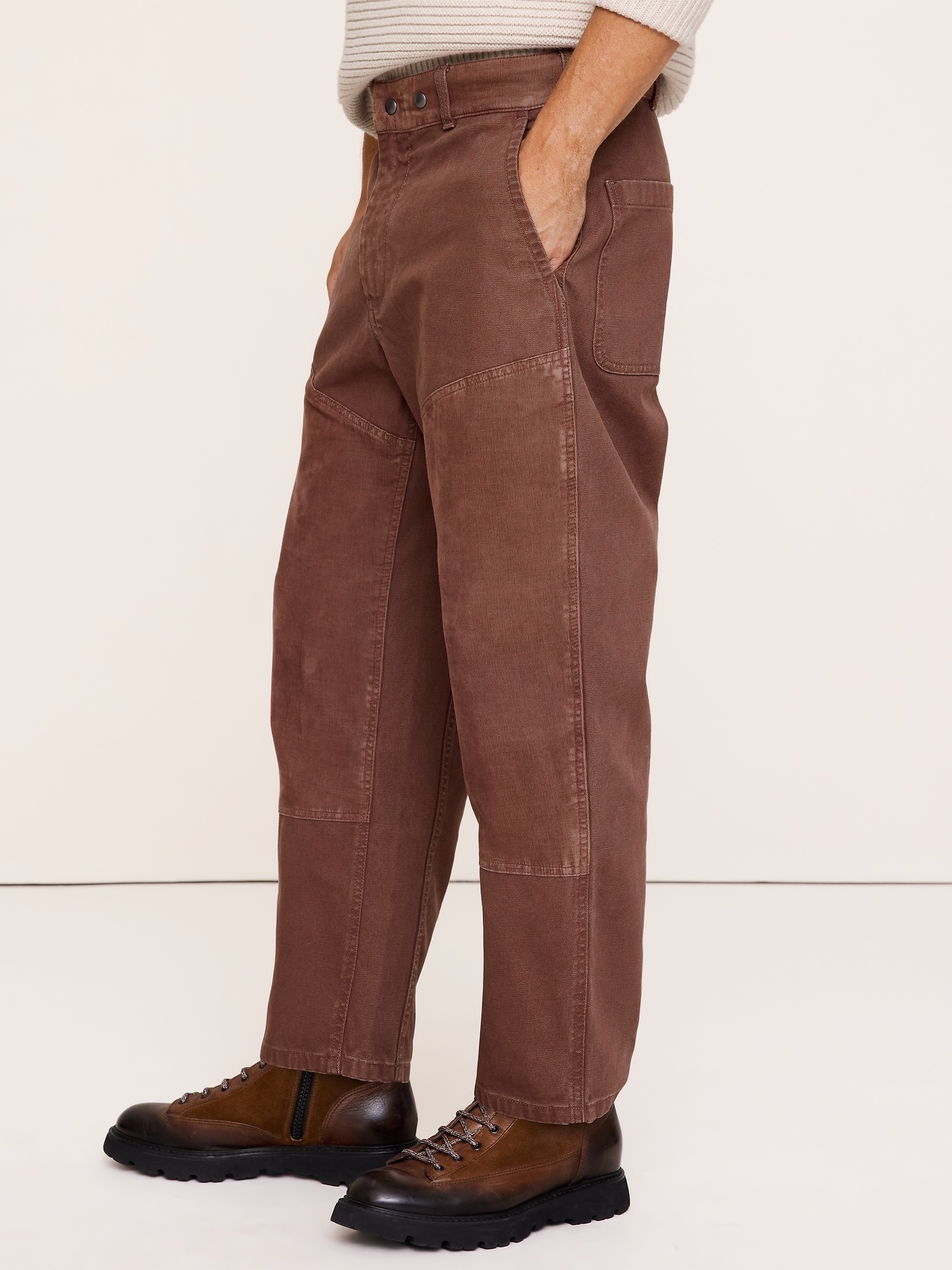 Мужские брюки Banana Republic Barrel Cotton Canvas Pant with Corduroy, цвет: Бордовый — фото 3